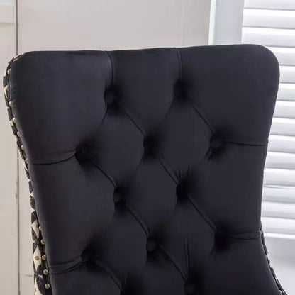 Chaise de salle à manger tapissée avec anneau de traction décoratif, dossier capitonné, pieds en bois dur, chaise moderne à motifs.