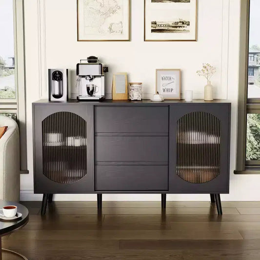 Fluted Glass Sliding Doors and Drawers Sideboard Cabinet , for Kitchen, Dining Room, Living Room
