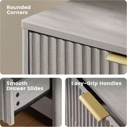 Commode à 6 tiroirs, boîte en bois à fente arrondie pour tiroirs, meuble TV coiffeuse et étagère de rangement pour chambre et couloir, gris