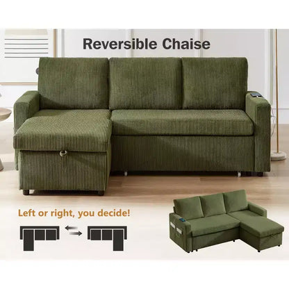 Canapé-lit Dyonery 81, canapé d'angle en forme de L avec lit gigogne, dossier inclinable, méridienne de rangement réversible, ports USB