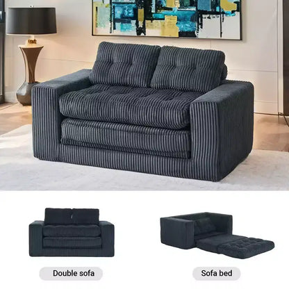 Canapé-lit deux places en velours côtelé Zeus & Ruta avec matelas à mémoire de forme et cadre en acier pour petits espaces, appartement ou chambre à coucher