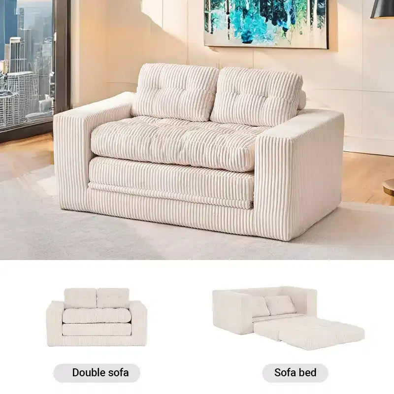 Canapé-lit deux places en velours côtelé Zeus & Ruta avec matelas à mémoire de forme et cadre en acier pour petits espaces, appartement ou chambre à coucher