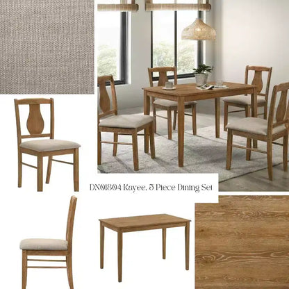 GDFStudio Munro Ensemble de salle à manger 5 pièces en tissu et hévéa avec chaises rembourrées