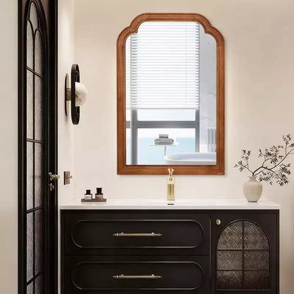 PexFix 24 x 36 Rounded Corner Solid Wood Frame Decorative Mirror Modern Farmhouse Wall Mirror For Bedroom Bathroom Living Room Entryway Brown