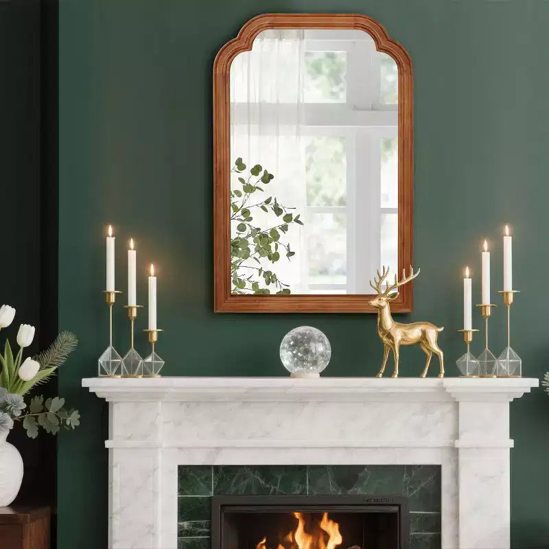 Miroir Décoratif Mural PexFix 24 x 36 à Coins Arrondis avec Cadre en Bois Massif, Style Ferme Moderne, Pour Chambre, Salle de Bain, Salon, Entrée, Marron