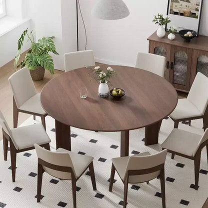 PexFix 59 Modern Round Dining Table for 6-8 with Dense Wood Tabletop & Stable Base Wooden Dining Table for Kitchen Dining Room Walnut