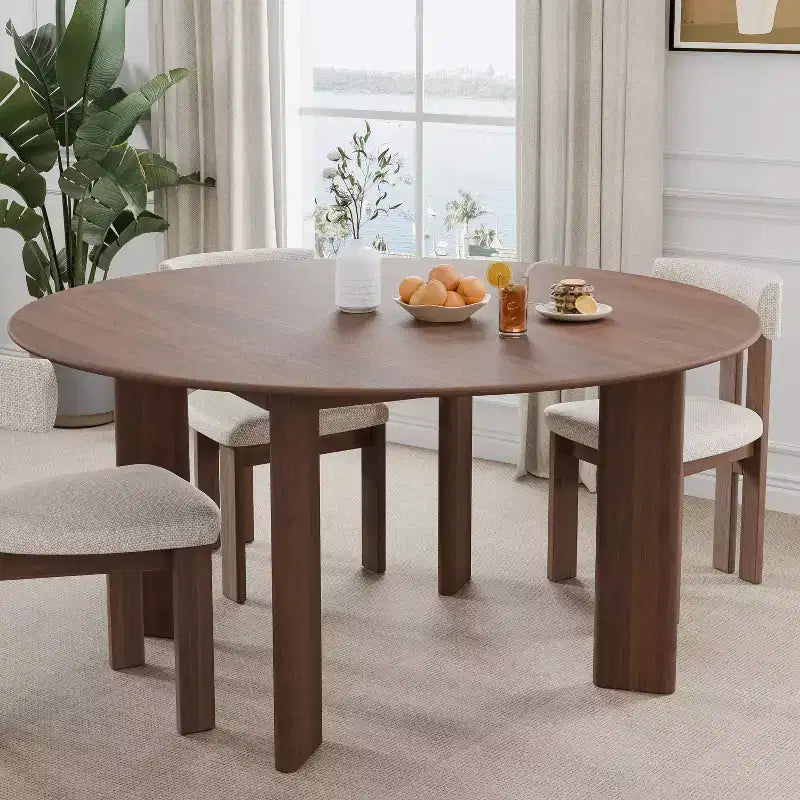 PexFix 59 Table de salle à manger ronde moderne pour 6-8 personnes avec plateau en bois dense et base stable Table de salle à manger en bois pour cuisine et salle à manger Noyer