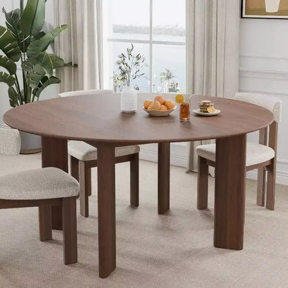 PexFix 59 Table de salle à manger ronde moderne pour 6-8 personnes avec plateau en bois dense et base stable Table de salle à manger en bois pour cuisine et salle à manger Noyer