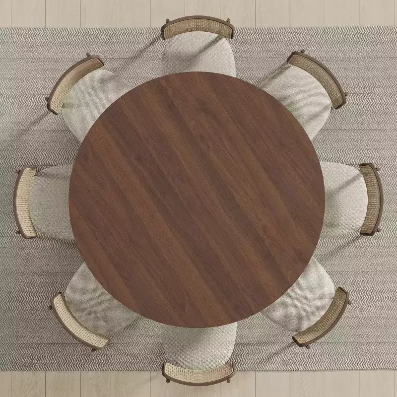 PexFix 59 Table de salle à manger ronde moderne pour 6-8 personnes avec plateau en bois dense et base stable Table de salle à manger en bois pour cuisine et salle à manger Noyer