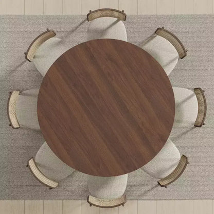 PexFix 59 Table de salle à manger ronde moderne pour 6-8 personnes avec plateau en bois dense et base stable Table de salle à manger en bois pour cuisine et salle à manger Noyer