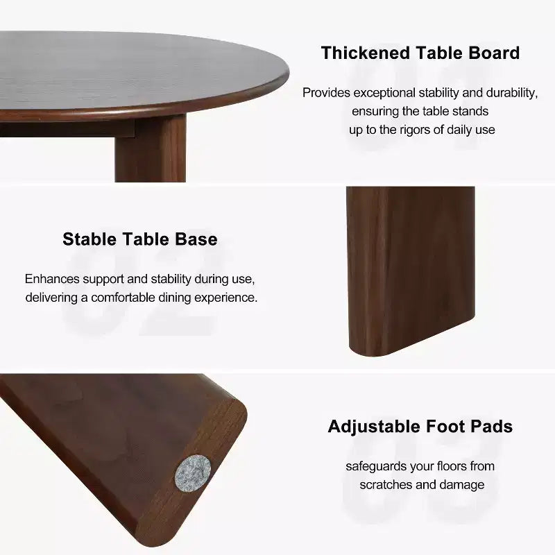 PexFix 59 Table de salle à manger ronde moderne pour 6-8 personnes avec plateau en bois dense et base stable Table de salle à manger en bois pour cuisine et salle à manger Noyer