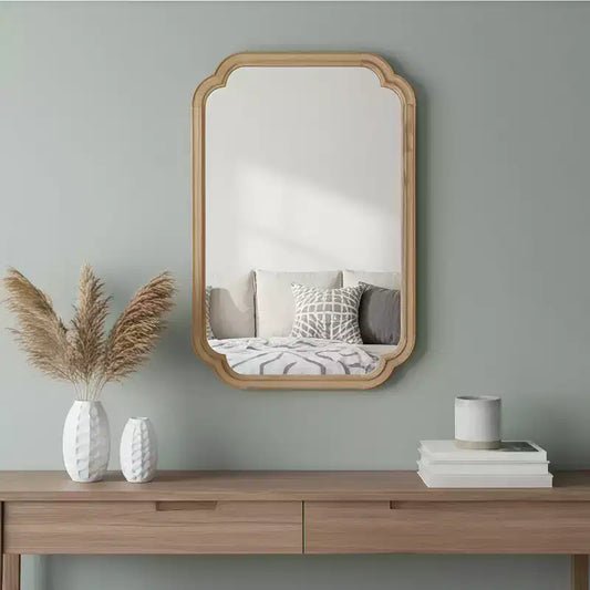 PexFix 24 x 36 Rounded Corner Solid Wood Frame Decorative Mirror Modern Farmhouse Wall Mirror For Bedroom Bathroom Living Room Entryway Natural