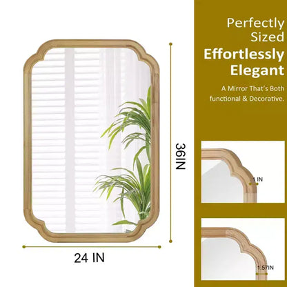 PexFix 24 x 36 Miroir décoratif à cadre en bois massif avec coins arrondis, style ferme moderne, pour chambre, salle de bain, salon, entrée, naturel