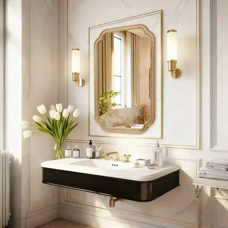 PexFix 24 x 36 Miroir décoratif à cadre en bois massif avec coins arrondis, style ferme moderne, pour chambre, salle de bain, salon, entrée, naturel