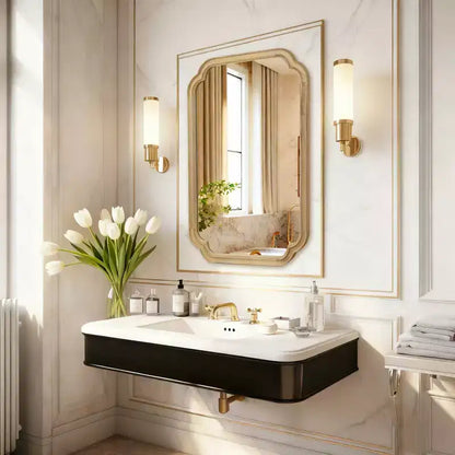 PexFix 24 x 36 Miroir décoratif à cadre en bois massif avec coins arrondis, style ferme moderne, pour chambre, salle de bain, salon, entrée, naturel