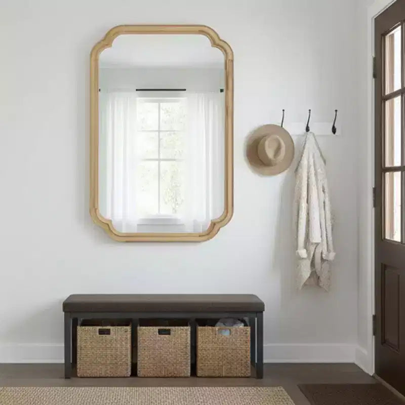 PexFix 24 x 36 Miroir décoratif à cadre en bois massif avec coins arrondis, style ferme moderne, pour chambre, salle de bain, salon, entrée, naturel
