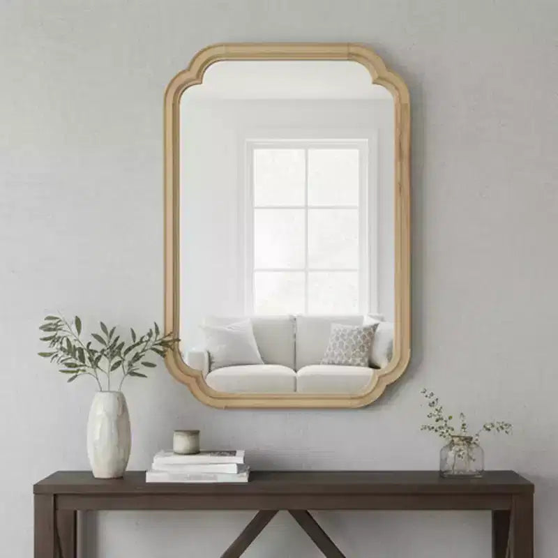 PexFix 24 x 36 Miroir décoratif à cadre en bois massif avec coins arrondis, style ferme moderne, pour chambre, salle de bain, salon, entrée, naturel