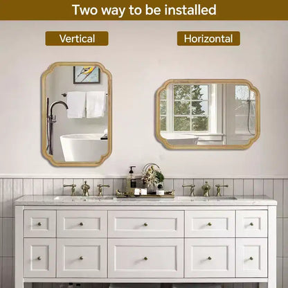 PexFix 24 x 36 Miroir décoratif à cadre en bois massif avec coins arrondis, style ferme moderne, pour chambre, salle de bain, salon, entrée, naturel