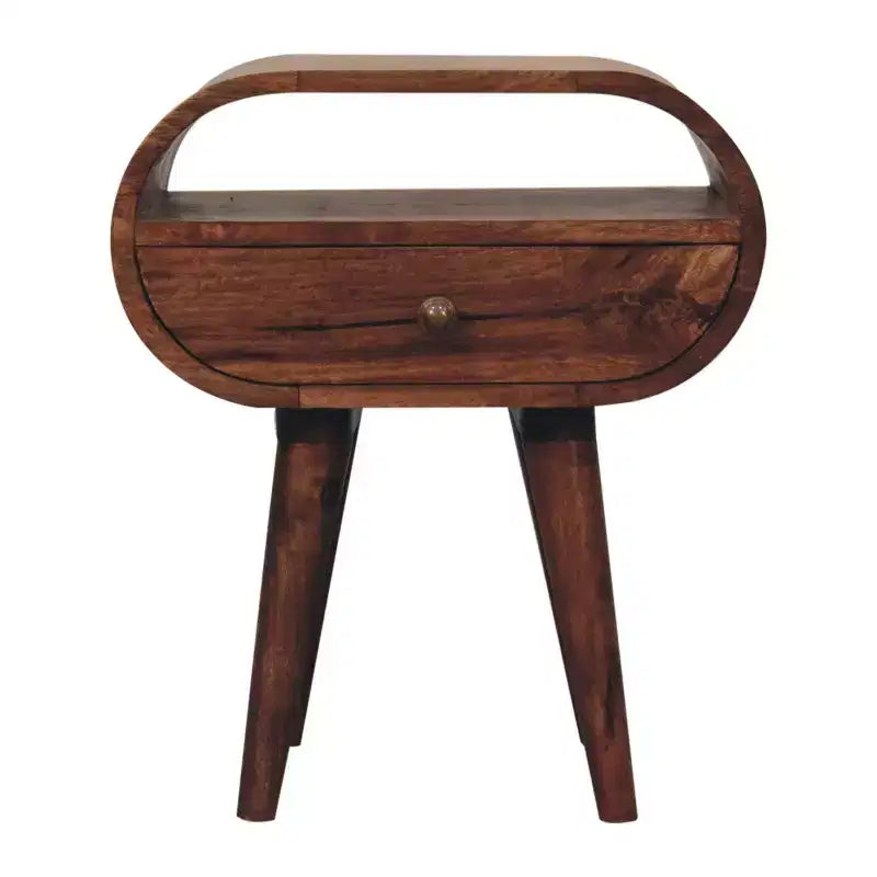HomeRoots 21 Brown Solid Wood Oval One Drawer Nightstand