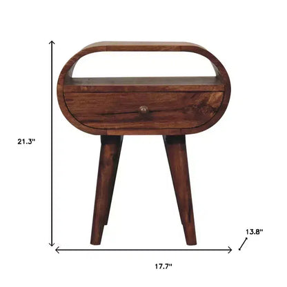 HomeRoots 21 Table de chevet ovale à un tiroir en bois massif brun