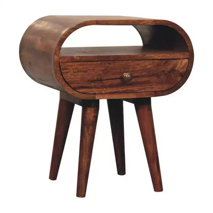 HomeRoots 21 Table de chevet ovale à un tiroir en bois massif brun
