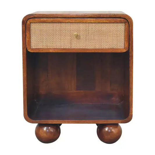 HomeRoots 21 Chestnut Solid Wood Cane Rattan One Drawer Nightstand