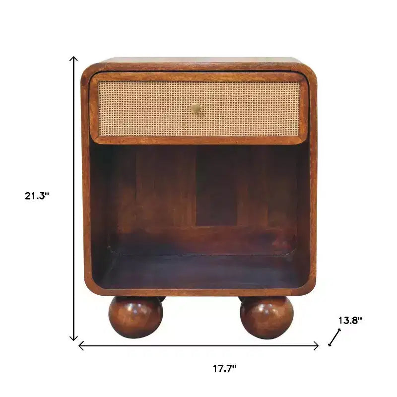Table de chevet HomeRoots 21 Chestnut en bois massif et rotin avec un tiroir