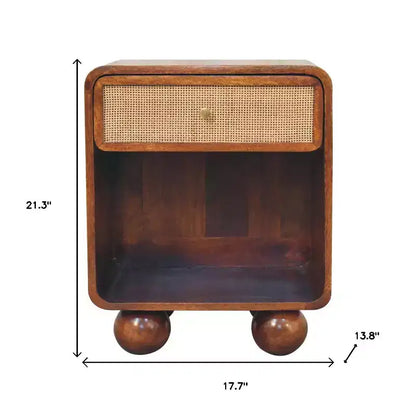 Table de chevet HomeRoots 21 Chestnut en bois massif et rotin avec un tiroir