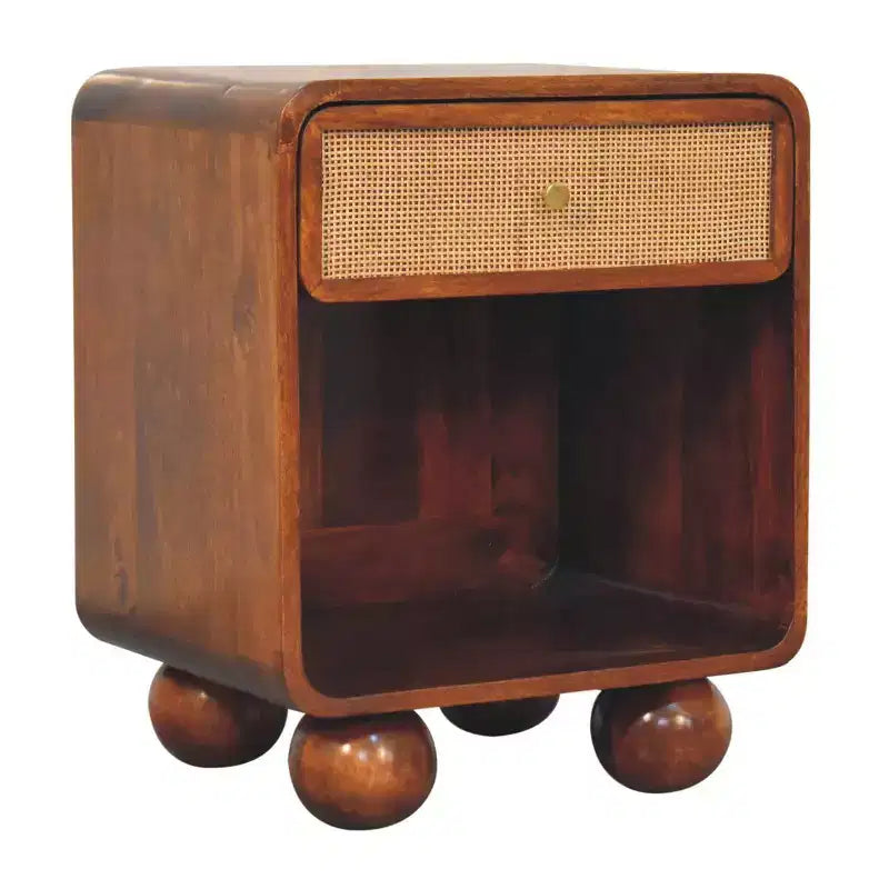 Table de chevet HomeRoots 21 Chestnut en bois massif et rotin avec un tiroir