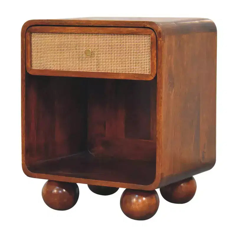 Table de chevet HomeRoots 21 Chestnut en bois massif et rotin avec un tiroir