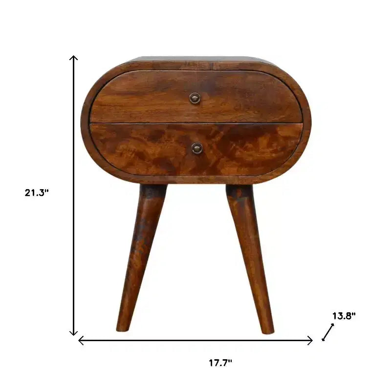 HomeRoots 21 Table de chevet ovale à deux tiroirs en bois massif de couleur châtaigne