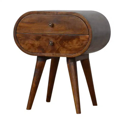 HomeRoots 21 Table de chevet ovale à deux tiroirs en bois massif de couleur châtaigne