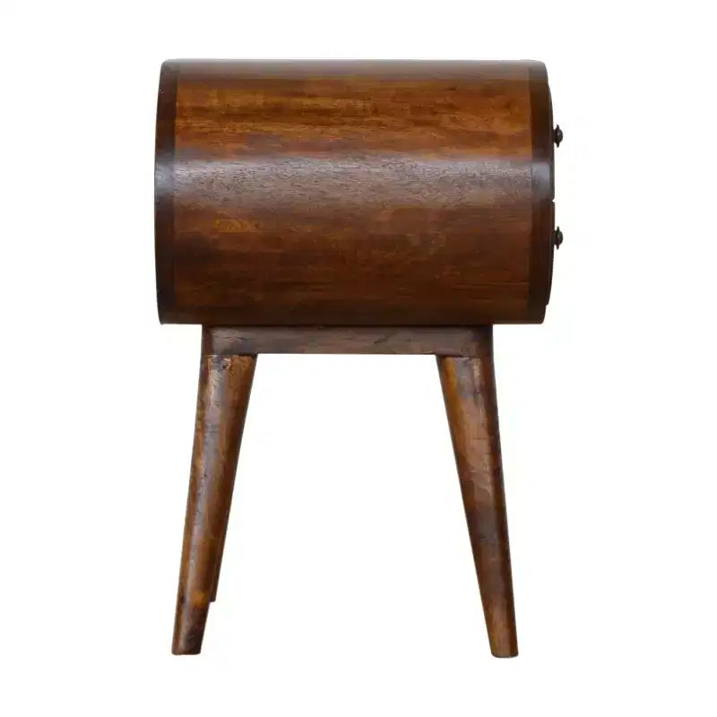 HomeRoots 21 Table de chevet ovale à deux tiroirs en bois massif de couleur châtaigne
