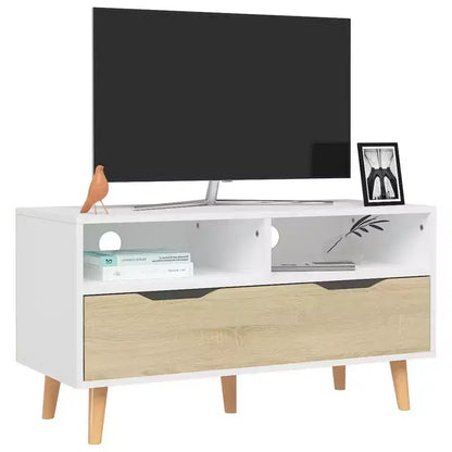 vidaXL Meuble TV Blanc et chêne Sonoma Bois d'ingénierie Meuble TV moyen