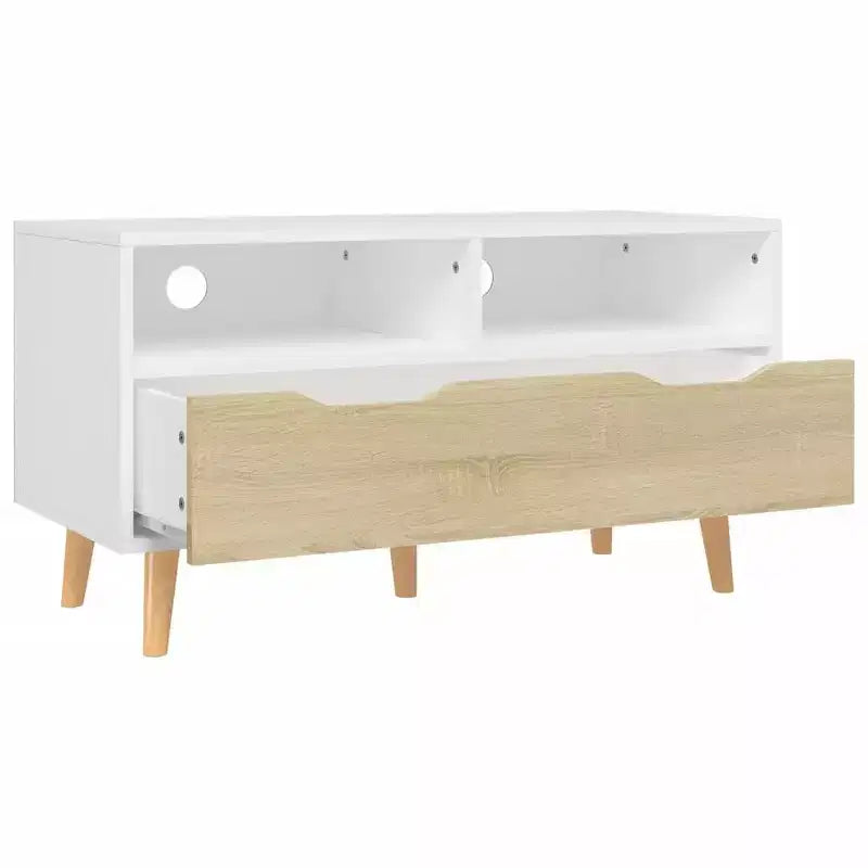 vidaXL Meuble TV Blanc et chêne Sonoma Bois d'ingénierie Meuble TV moyen