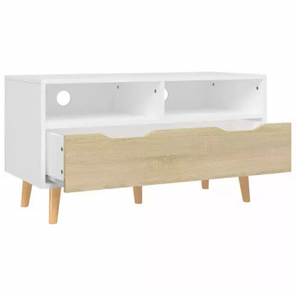vidaXL Meuble TV Blanc et chêne Sonoma Bois d'ingénierie Meuble TV moyen