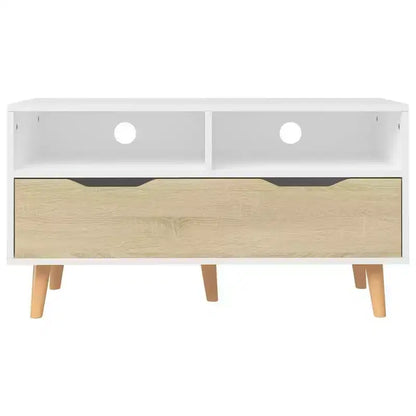 vidaXL Meuble TV Blanc et chêne Sonoma Bois d'ingénierie Meuble TV moyen
