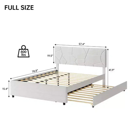 Cadre de lit gigogne, Cadre de lit plateforme rembourré avec lit escamotable, Design peu encombrant, Support à lattes en bois, Capacité de 227 kg, Blanc