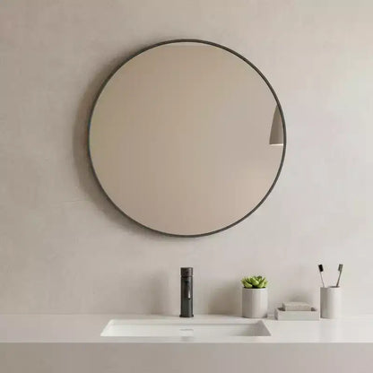 Miroir de vanité de salle de bain HomeRoots 20, encadré rond en métal noir