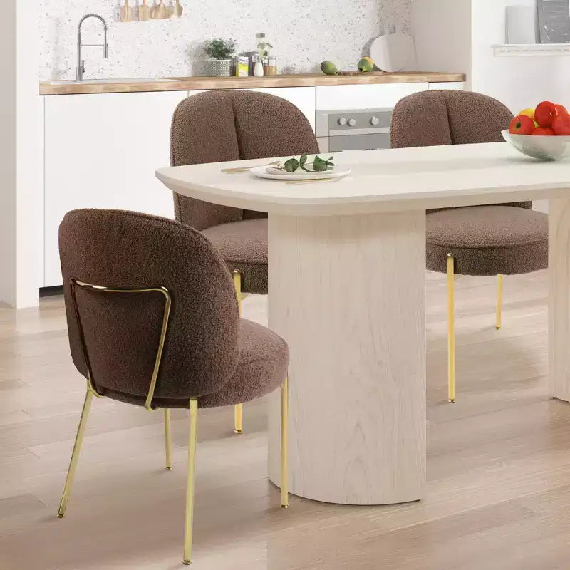 CLIHOME Chaises de salle à manger rondes modernes en tissu Teddy rembourré avec pieds en métal
