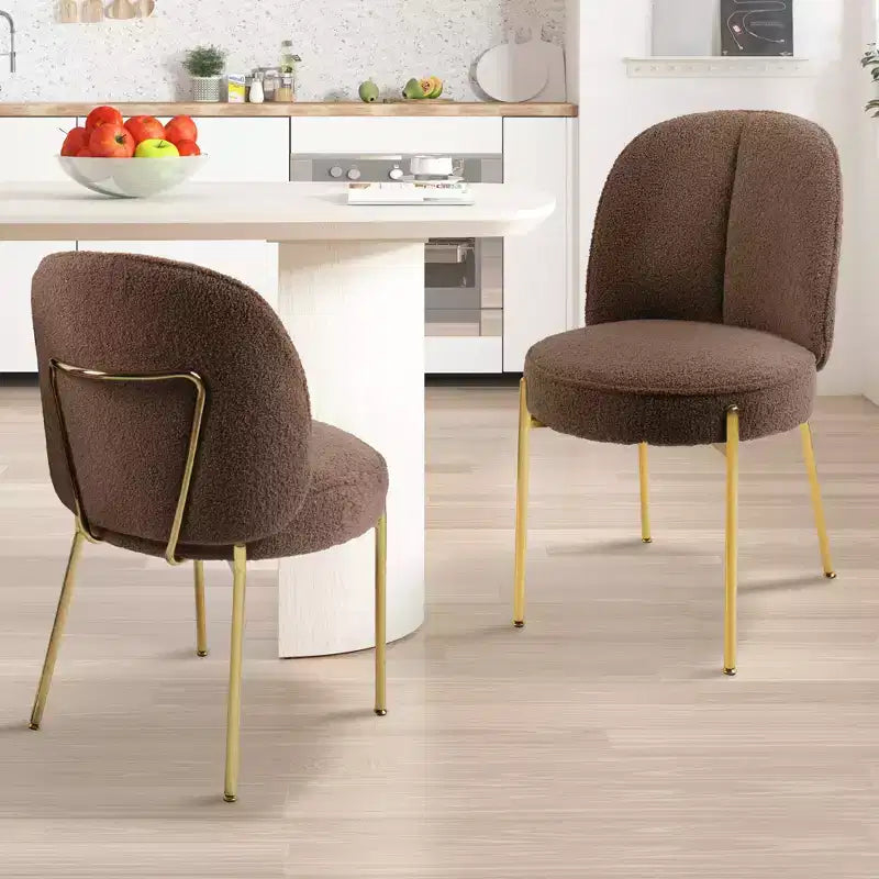 CLIHOME Chaises de salle à manger rondes modernes en tissu Teddy rembourré avec pieds en métal