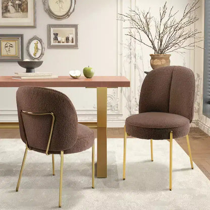 CLIHOME Chaises de salle à manger rondes modernes en tissu Teddy rembourré avec pieds en métal