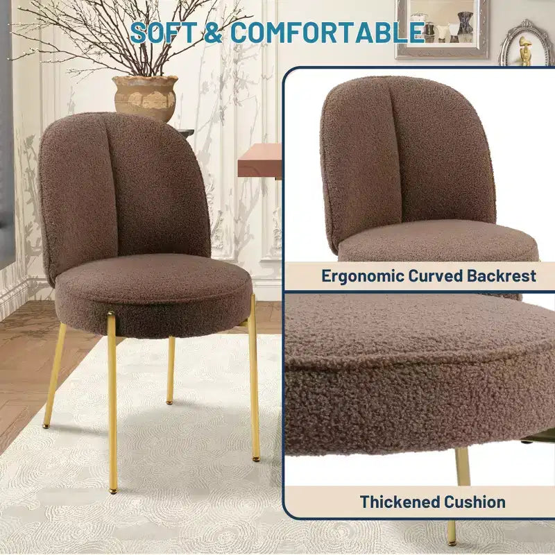CLIHOME Chaises de salle à manger rondes modernes en tissu Teddy rembourré avec pieds en métal