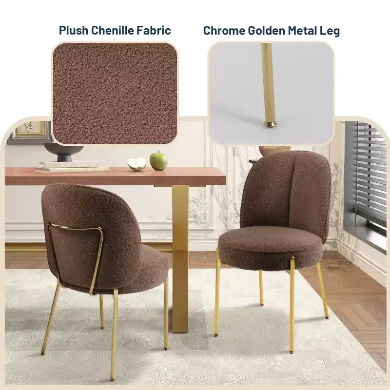 CLIHOME Chaises de salle à manger rondes modernes en tissu Teddy rembourré avec pieds en métal