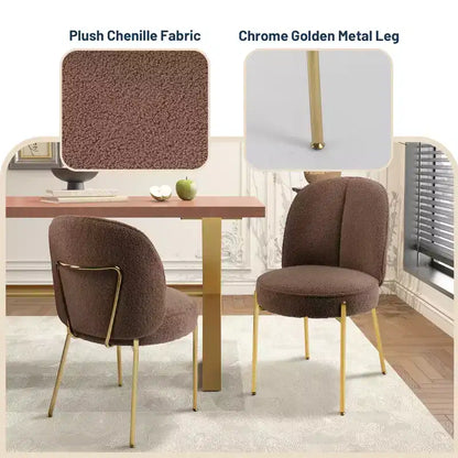 CLIHOME Chaises de salle à manger rondes modernes en tissu Teddy rembourré avec pieds en métal