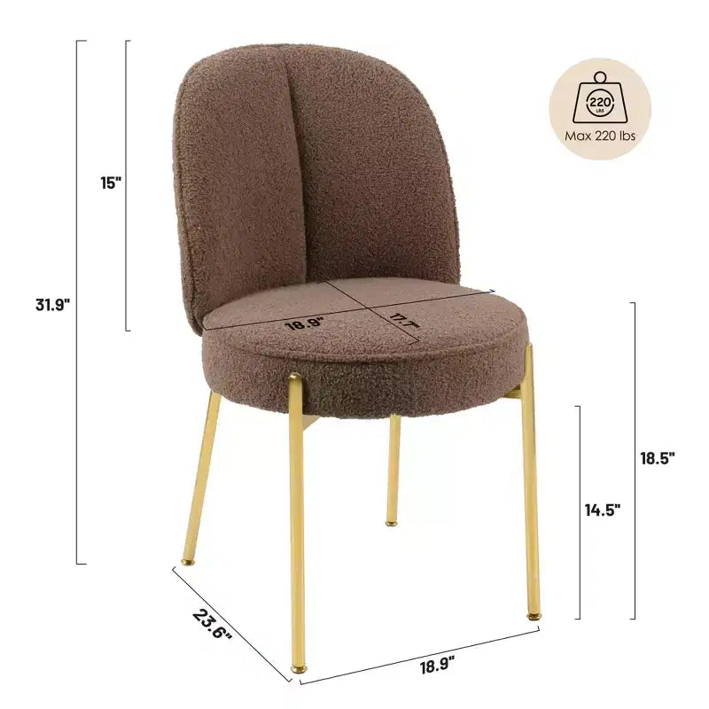 CLIHOME Chaises de salle à manger rondes modernes en tissu Teddy rembourré avec pieds en métal