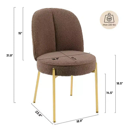 CLIHOME Chaises de salle à manger rondes modernes en tissu Teddy rembourré avec pieds en métal