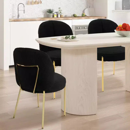 CLIHOME Chaises de salle à manger rondes modernes en tissu Teddy rembourré avec pieds en métal