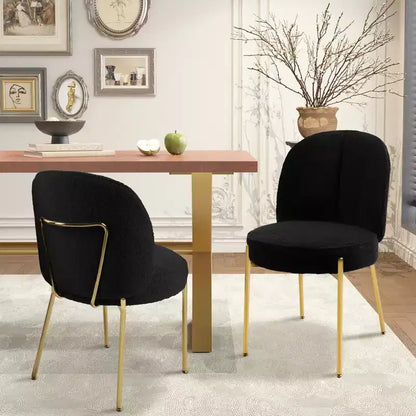 CLIHOME Chaises de salle à manger rondes modernes en tissu Teddy rembourré avec pieds en métal
