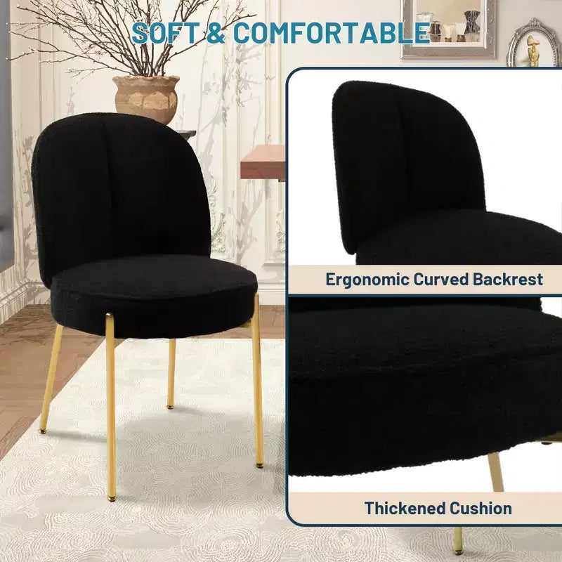 CLIHOME Chaises de salle à manger rondes modernes en tissu Teddy rembourré avec pieds en métal